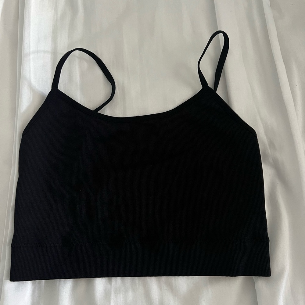 Black garage tank top with criss cross back